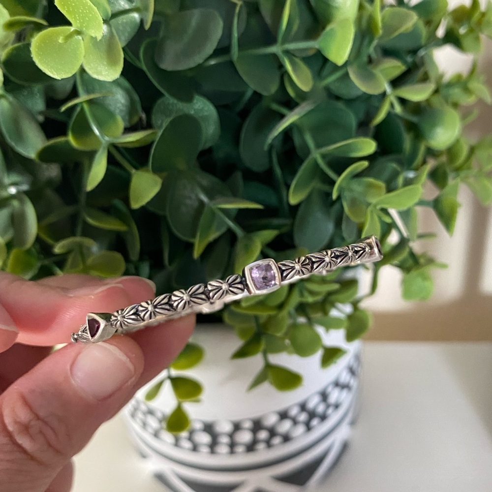 STEPHEN DWECK Diamonds Sterling SILVER purple Amethyet Etched BANGLE BRACELET